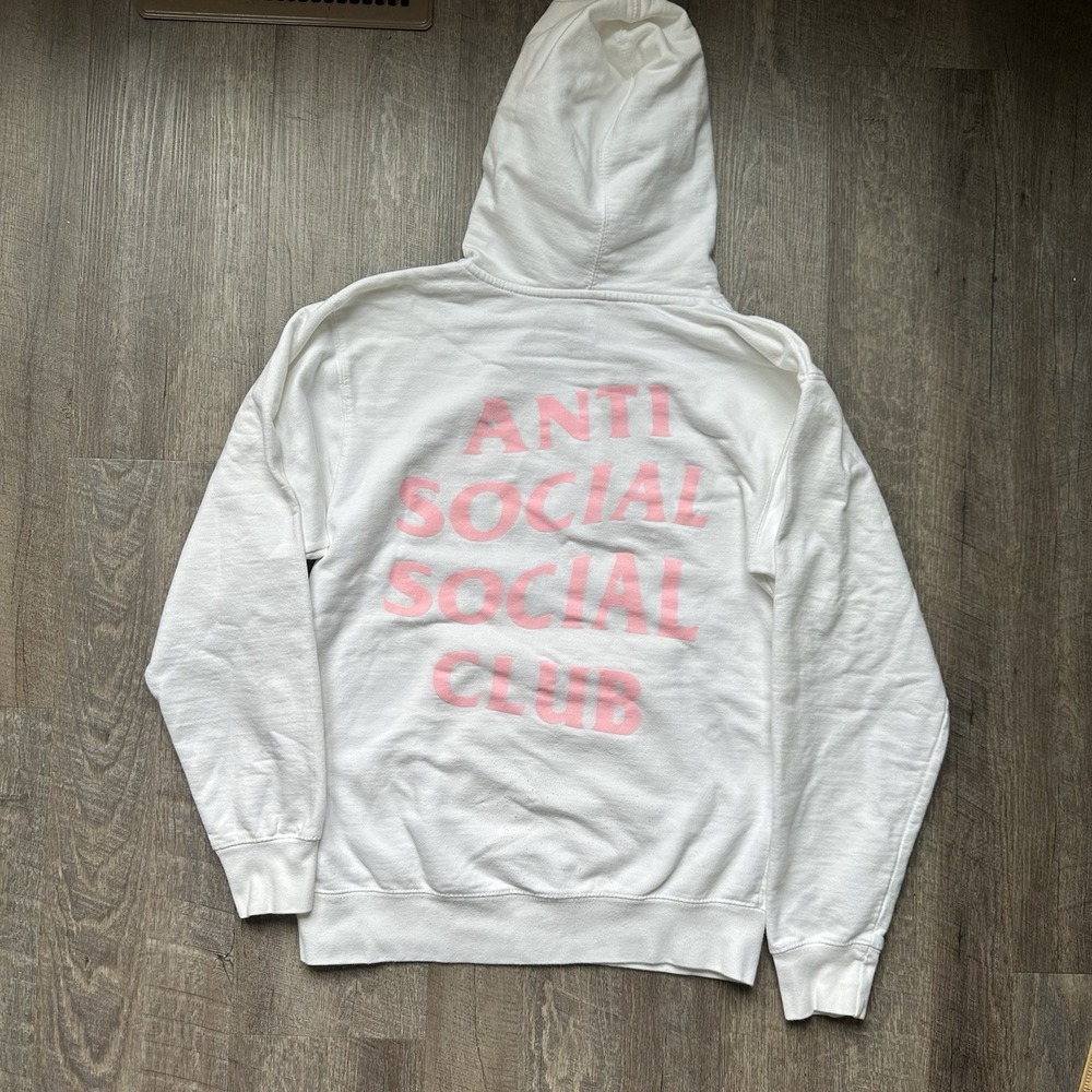 Anti Social Social‎ Club Hoodie Mens Small White Pink Long Sleeve Pullover